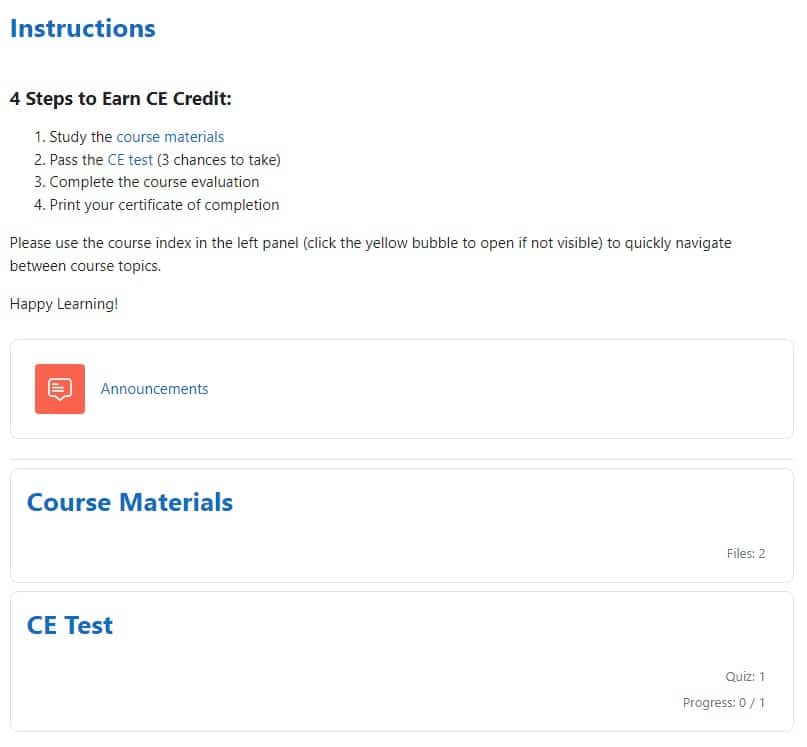 Course instructions